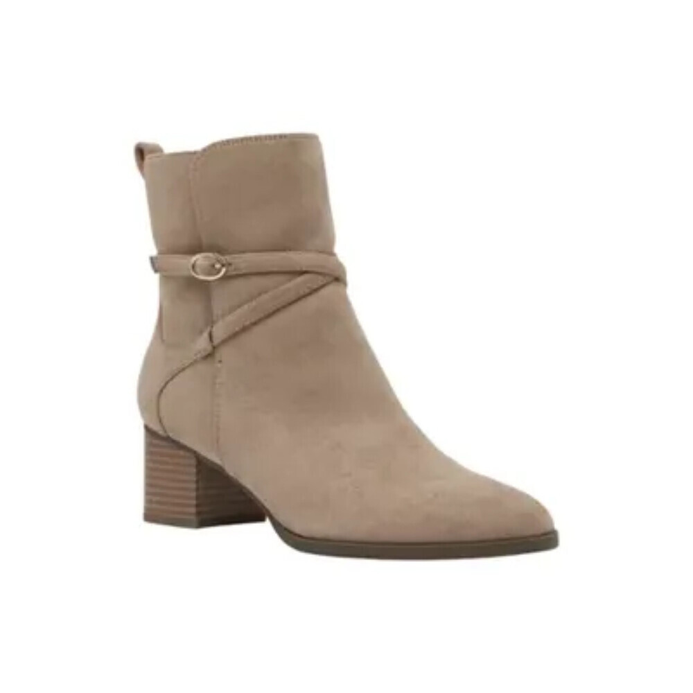Anne Klein Moore Bootie Womens US 9.5M Sand Leather Block Heel Ankle Boots LION3